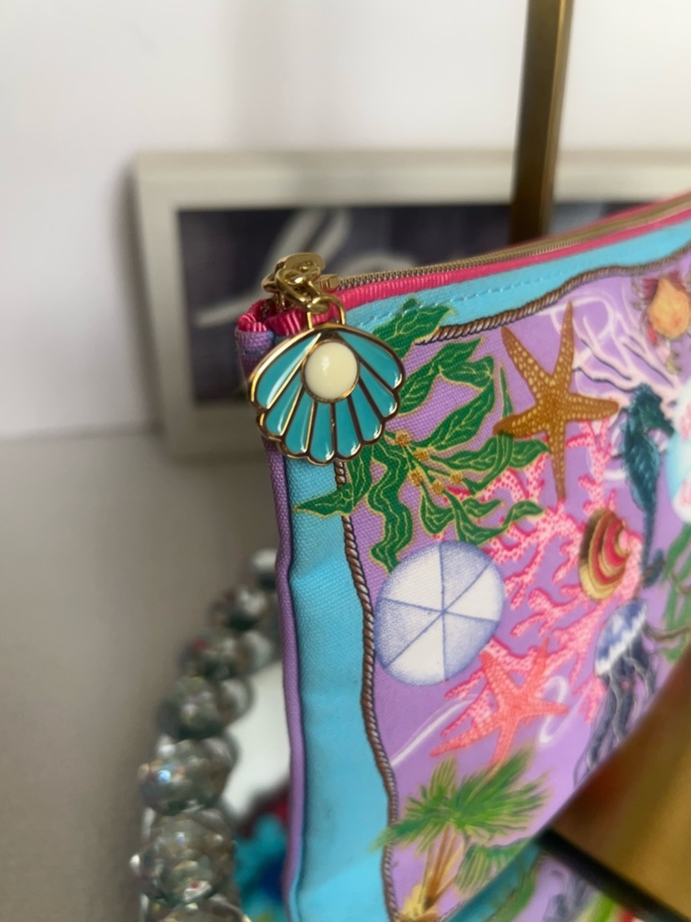 Estee Lauder Pink & Turquoise Sea Life canvas Cosmetic Pouch - Picture 7 of 8